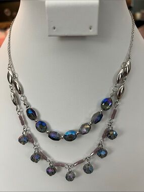 Paparazzi Silver-Tone Iridescent Beaded Layered Necklace